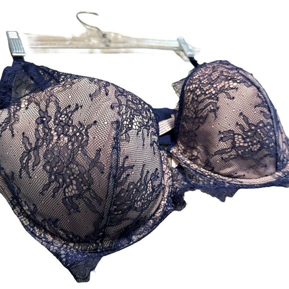 NWT Victoria's Secret Blue Beige Floral Lace Lined Plunge Bra 38D - Picture 2 of 12